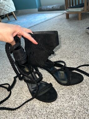 Liliana Black Braided Lace-Up Platform Heeled Sandals